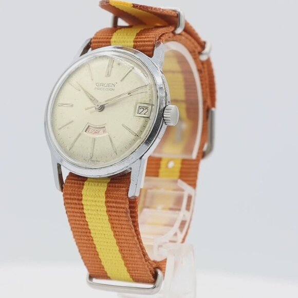 Vintage Gruen Precision Men's Mechanical Wristwatch 522 CD Swiss Steel & Chrome - Picture 1 of 5